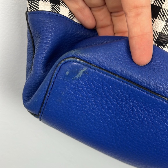 Diane Von Furstenberg DVF voyage large plaid shoulder tote blue, black & white - Picture 9 of 16